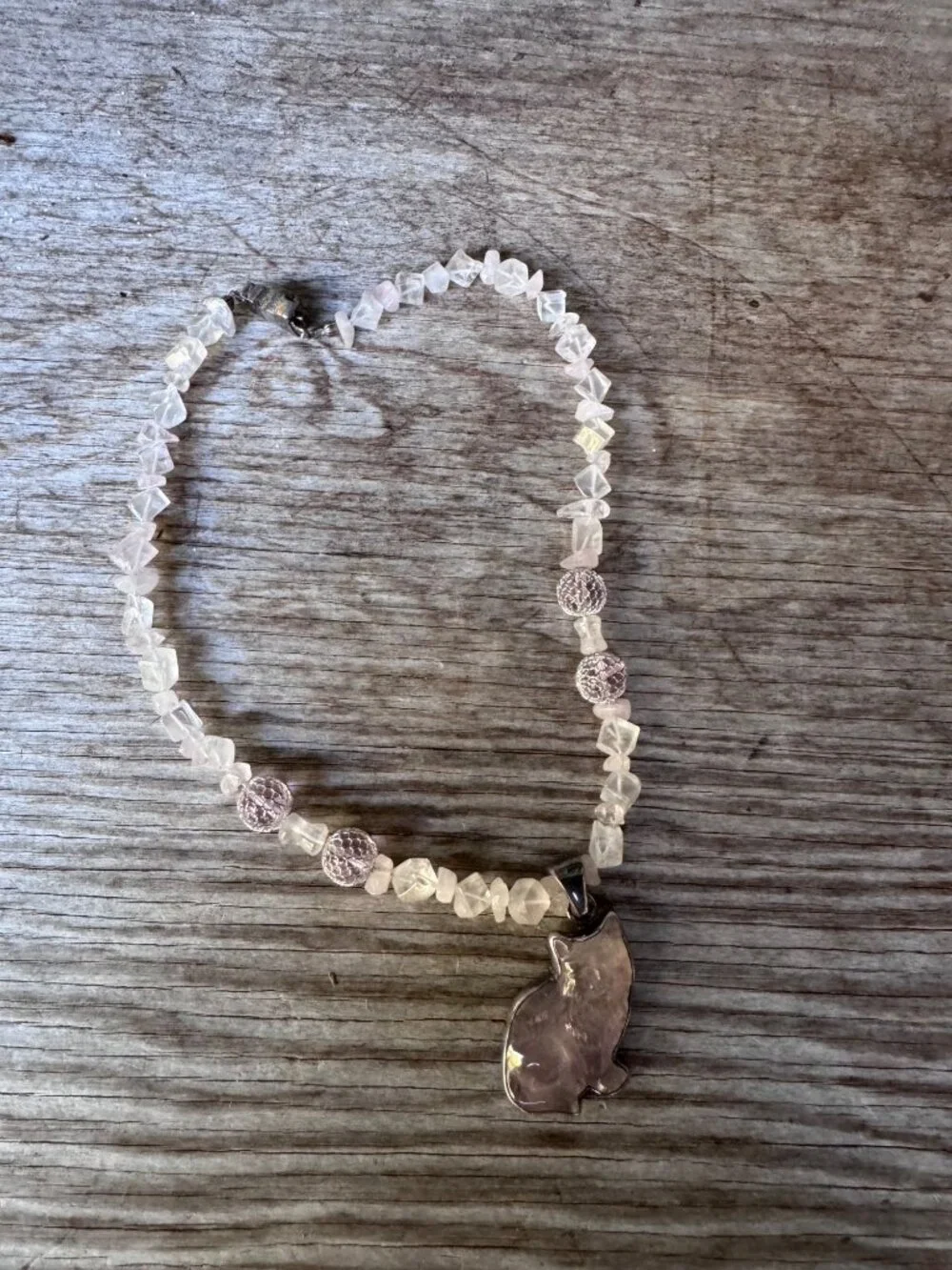 Charles Albert Sterling Rose Quartz Cat Pendant Necklace 16” Beaded Artisan - Picture 9 of 16